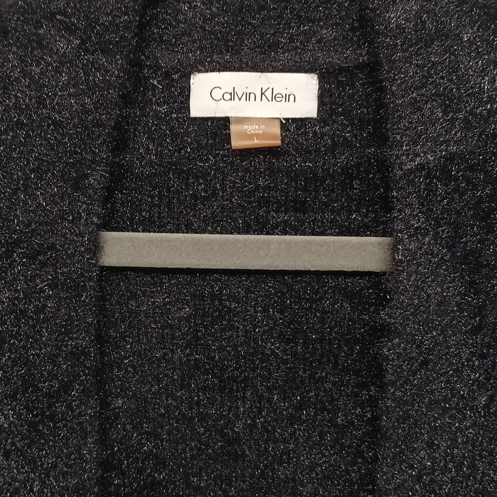 Calvin Klein black Open Front women’s cardigan sz large Fuzzy shrug EUC. - Picture 3 of 11